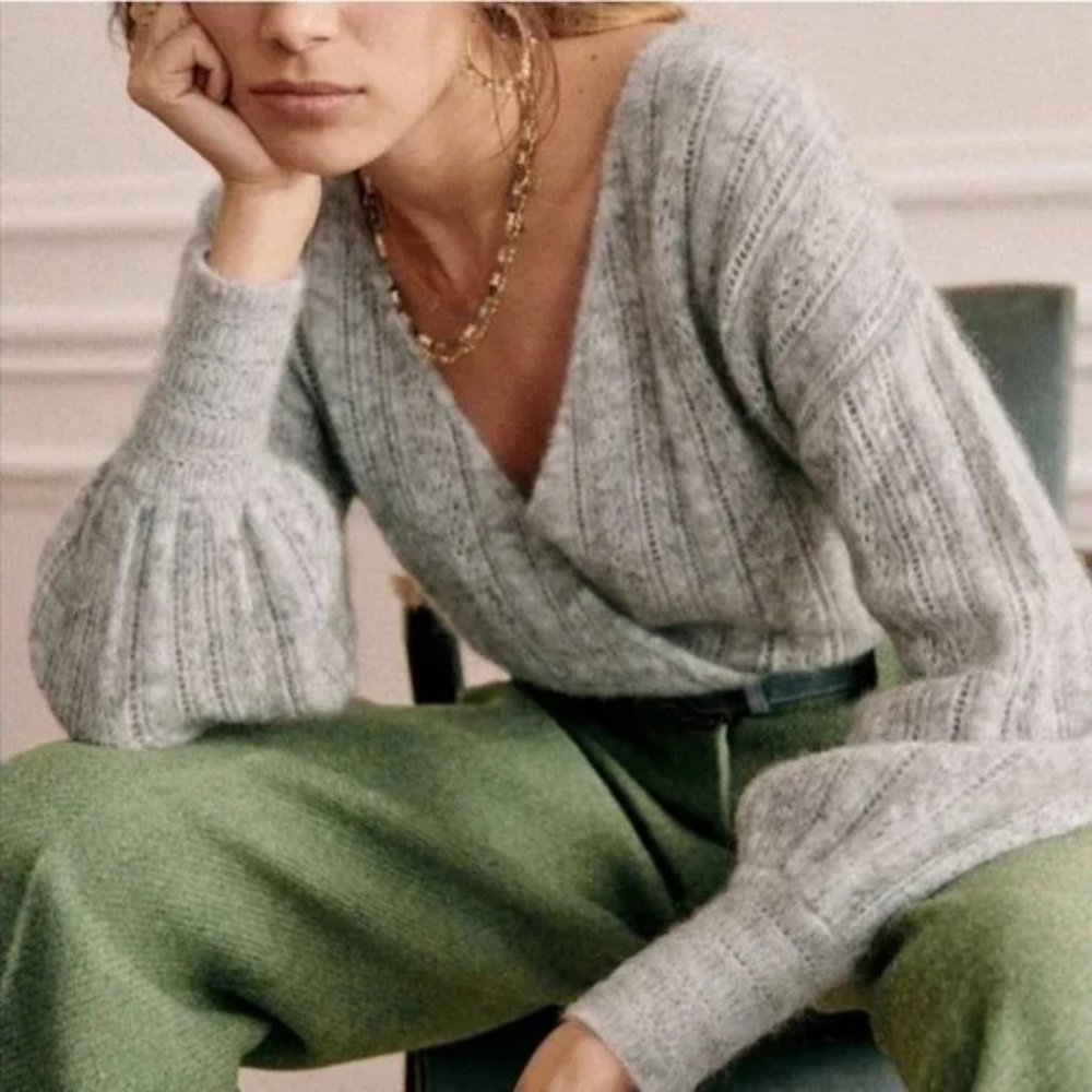 SÉZANE Cristina Jumper Sweater Flecked Grey Mohair Wool
